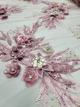 3D Embroidery Lace Fabric Dusty Rose