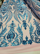 Royal Blue Sequin Lace Fabric