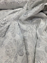 White Silver Floral Brocade Fabric