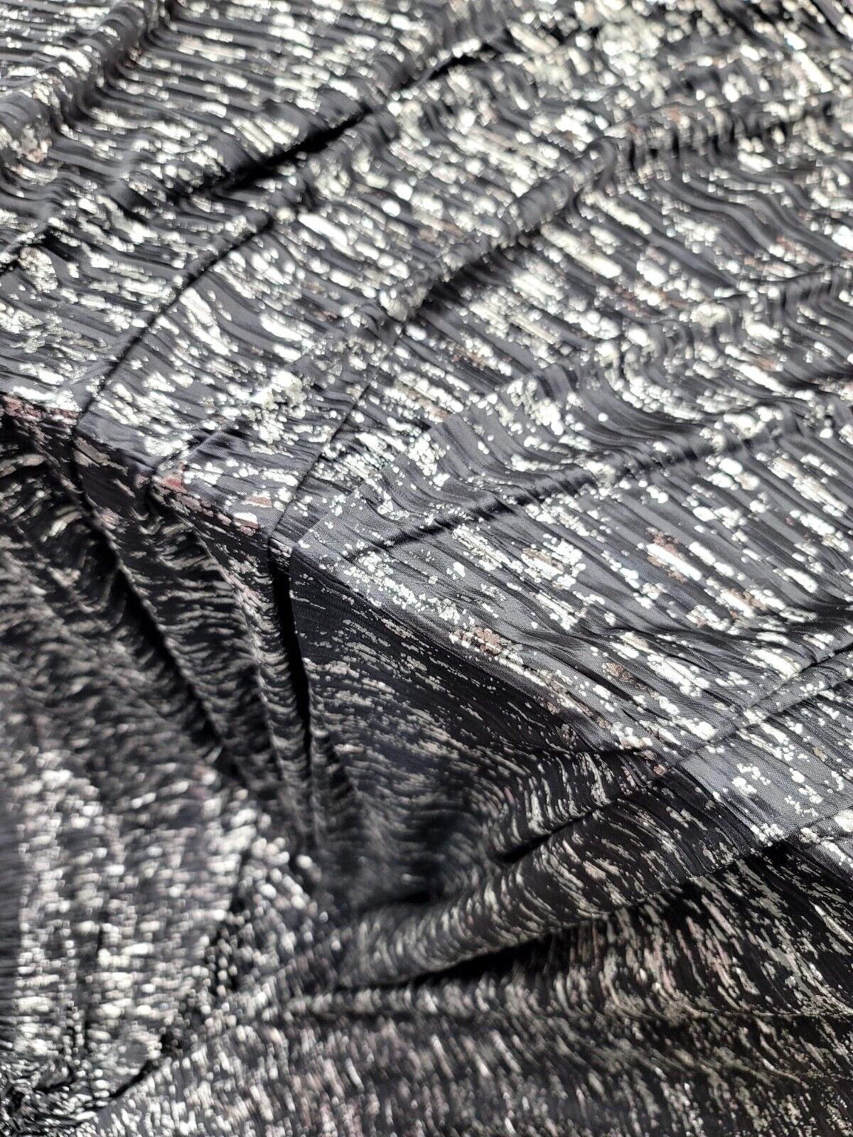 Stretch Pleated Fabric Charcoal Silver
