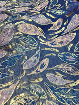 Brocade Jacquard Feather Embossed Teal Lavender Royal Blue