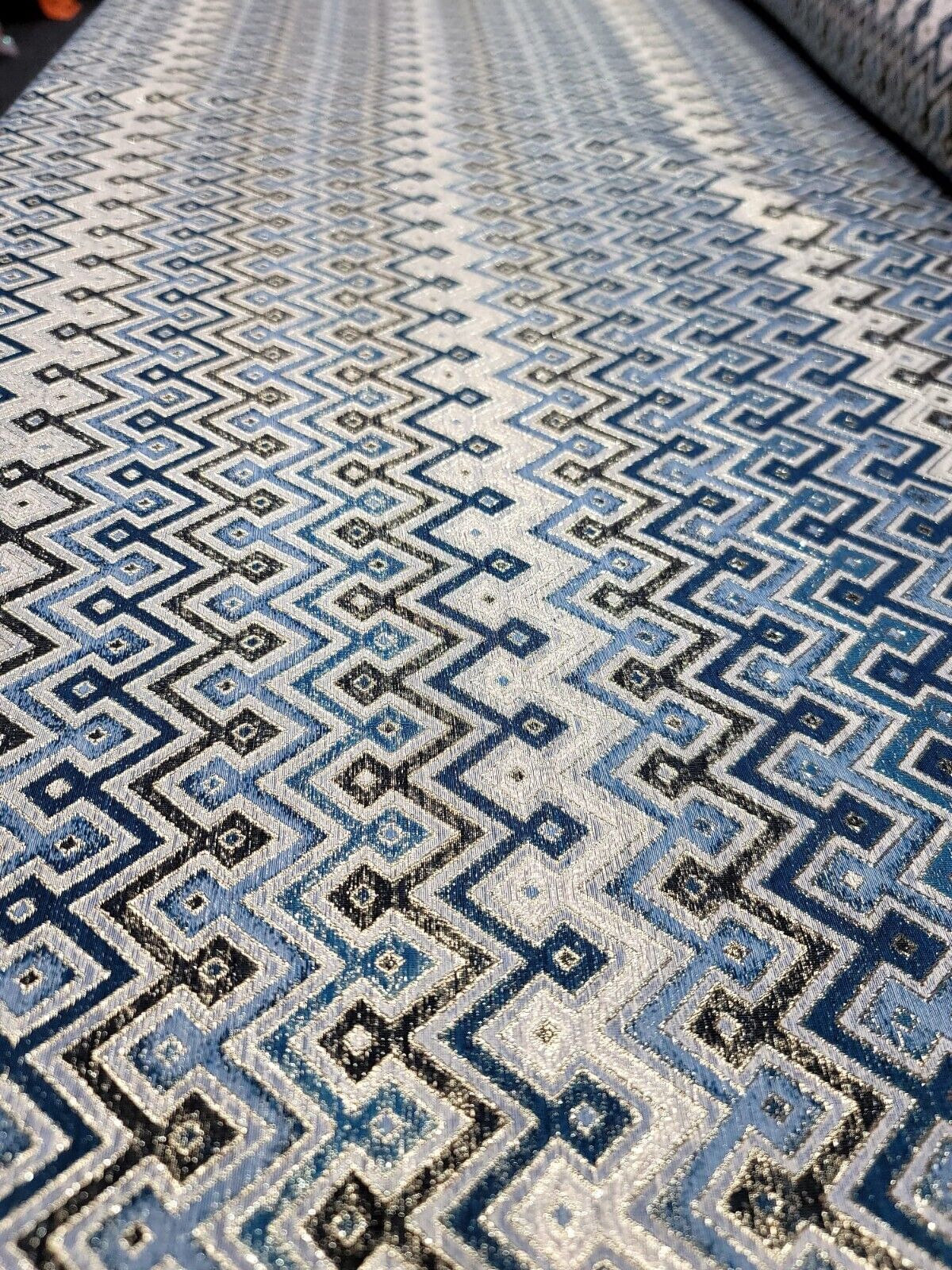 Brocade Jacquard Teal Metallic Geometric Fabric