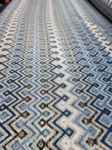 Brocade Jacquard Teal Metallic Geometric Fabric