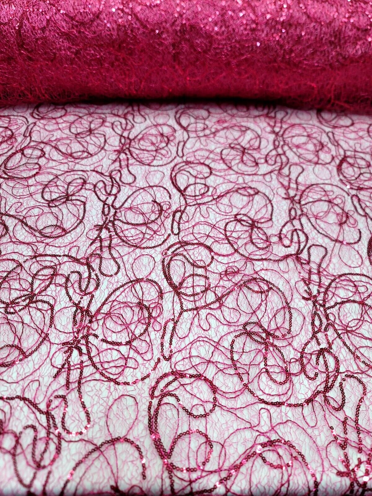 Sequin Mesh Fabric Spider Webs Fuchsia