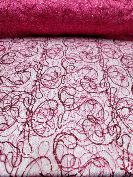 Sequin Mesh Fabric Spider Webs Fuchsia