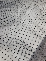 Tulle Mesh Fabric White with Black Velvet Polka Dots