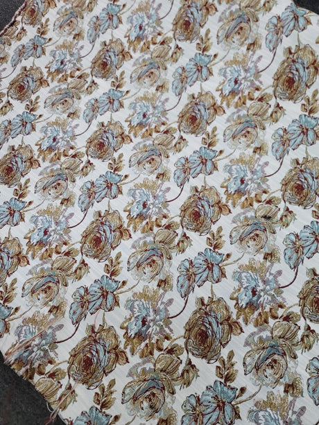 Brocade Chenille Damask Fabric Mint Dark Gold
