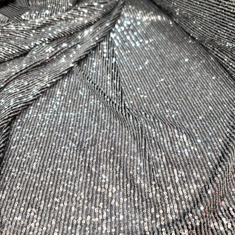 Sequin Stretch Mesh Fabric Silver on Black
