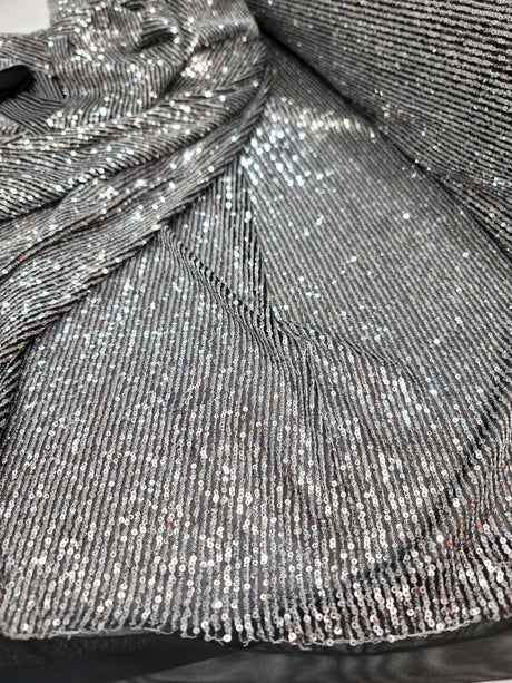 Sequin Stretch Mesh Fabric Silver on Black
