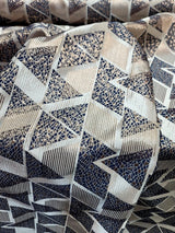 Brocade Jacquard Metallic Gold Geometric Navy Blue