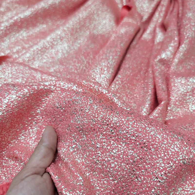 Stretch Spandex Fabric Vibrant Coral Gold Shimmer