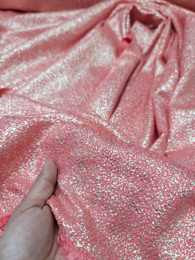 Stretch Spandex Fabric Vibrant Coral Gold Shimmer