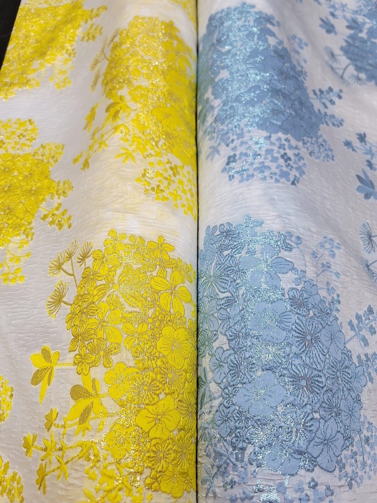 Floral Brocade Fabric on White Organza