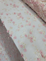 3D Floral Lace on Mesh Pink and Blush