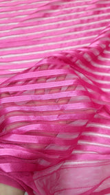 Embroidered Lace Fabric Fuchsia Ribbon Mesh