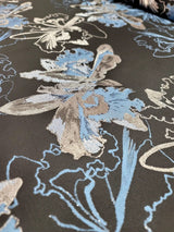 Brocade Jacquard Metallic Silver Blue Floral Black