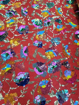Sequin Lace Red Mesh Fabric