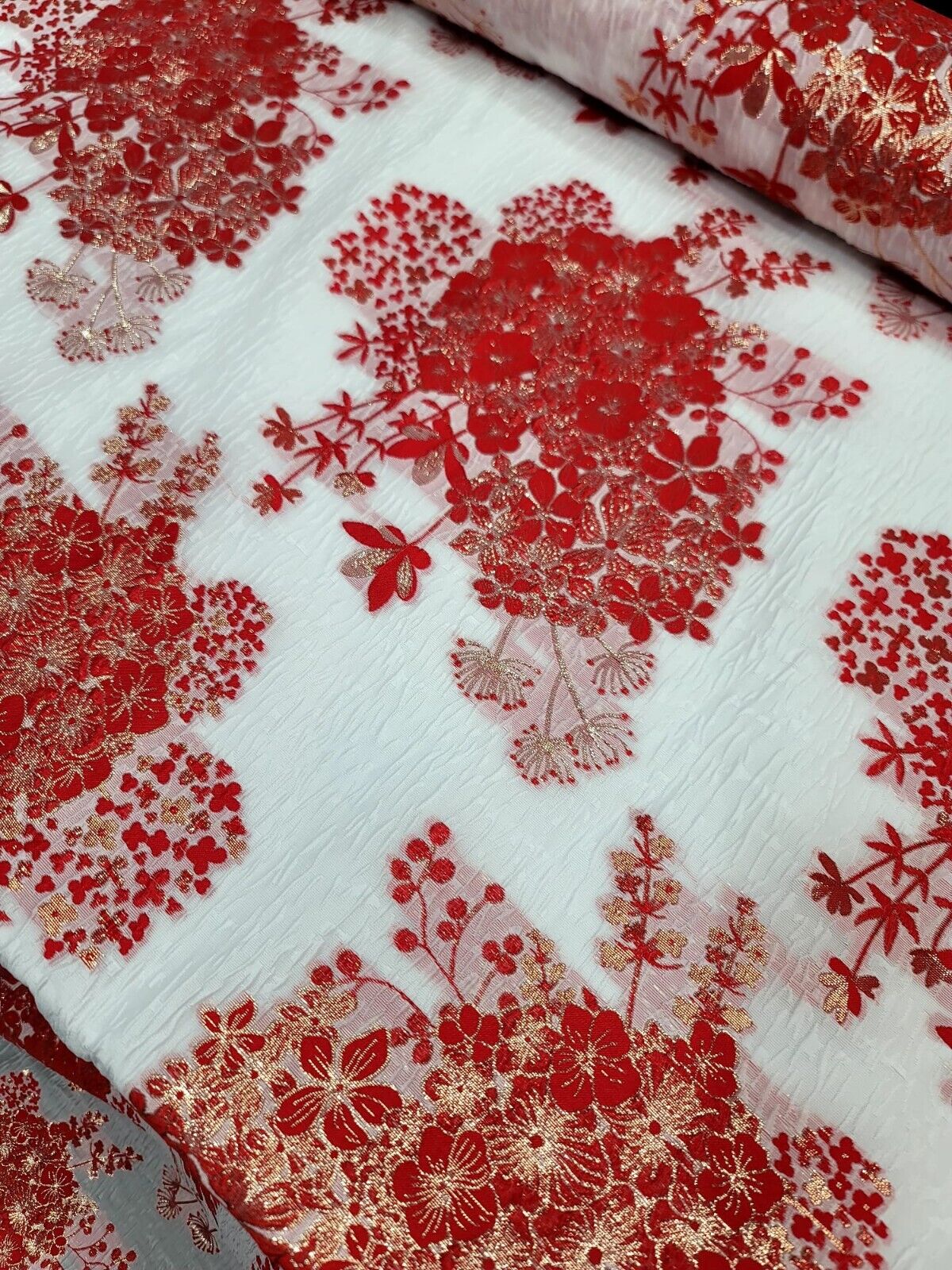 Floral Brocade Fabric White Organza Base