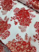 Floral Brocade Fabric White Organza Base