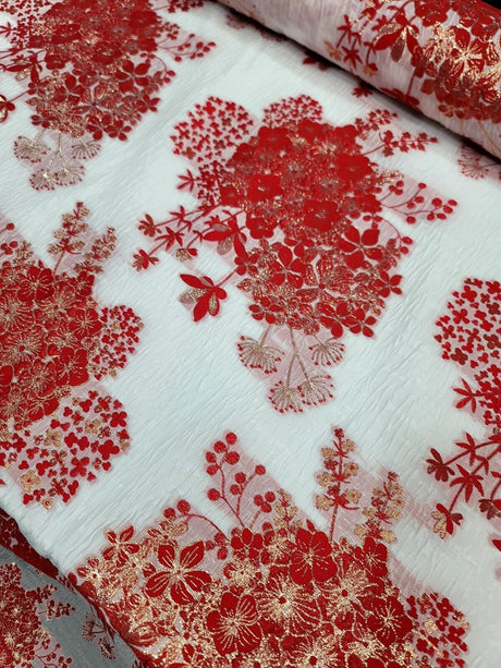 Floral Brocade Fabric White Organza Base