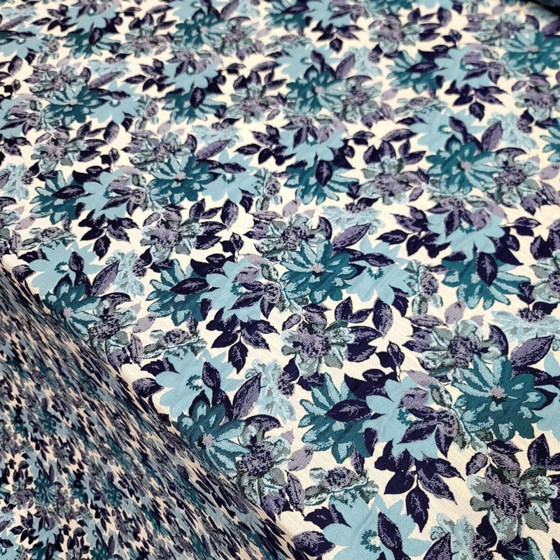 Brocade Jacquard Floral Fabric Purple Blue