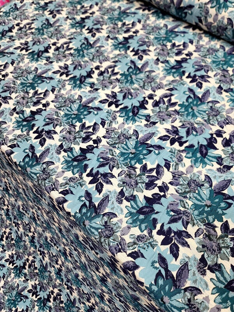 Brocade Jacquard Floral Fabric Purple Blue