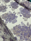 Floral Brocade Fabric White Organza Base