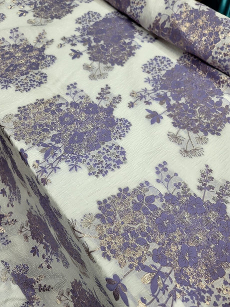 Floral Brocade Fabric White Organza Base