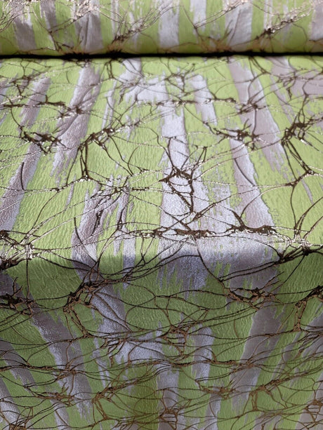 Metallic Brocade Jacquard Fabric Light Green Gold Beige