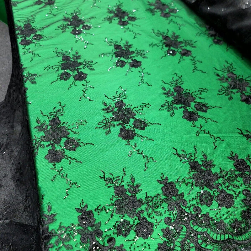 Black Embroidered Sequin Lace Fabric
