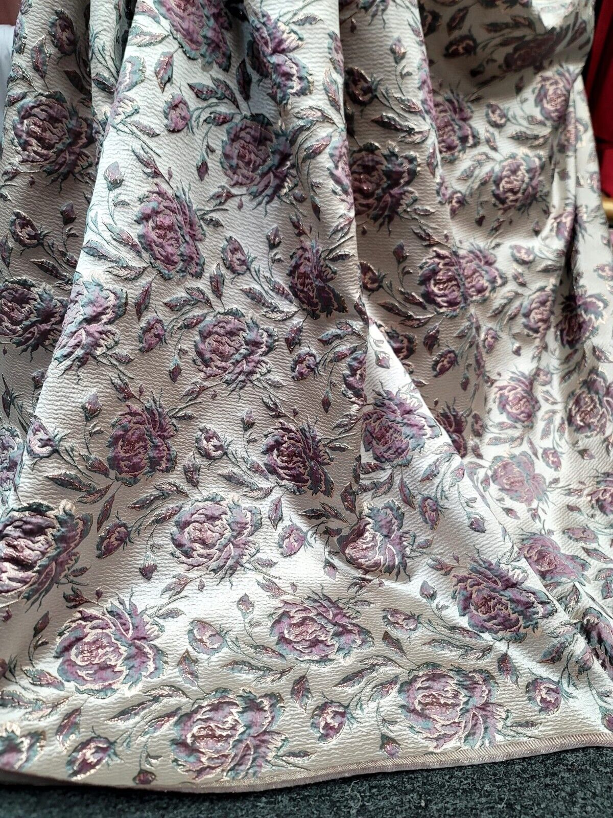 Brocade Jacquard Floral Fabric Beige Mauve