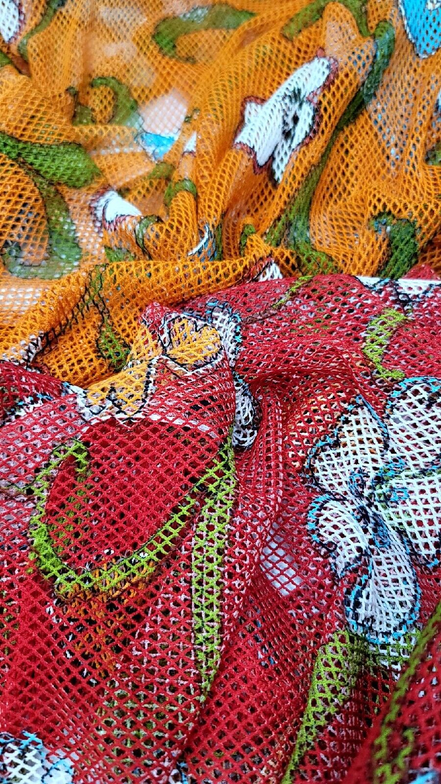 Fish Net Floral Fabric Red