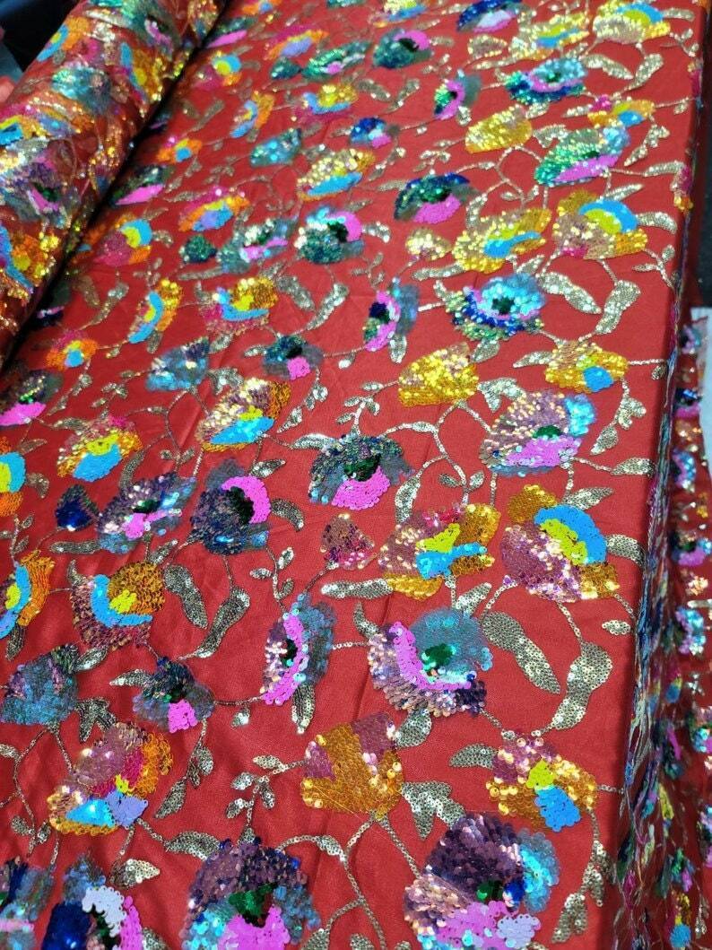 Sequin Lace Red Mesh Fabric