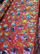 Sequin Lace Red Mesh Fabric