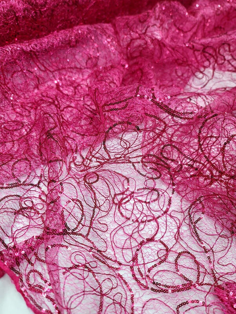 Sequin Mesh Fabric Spider Webs Fuchsia