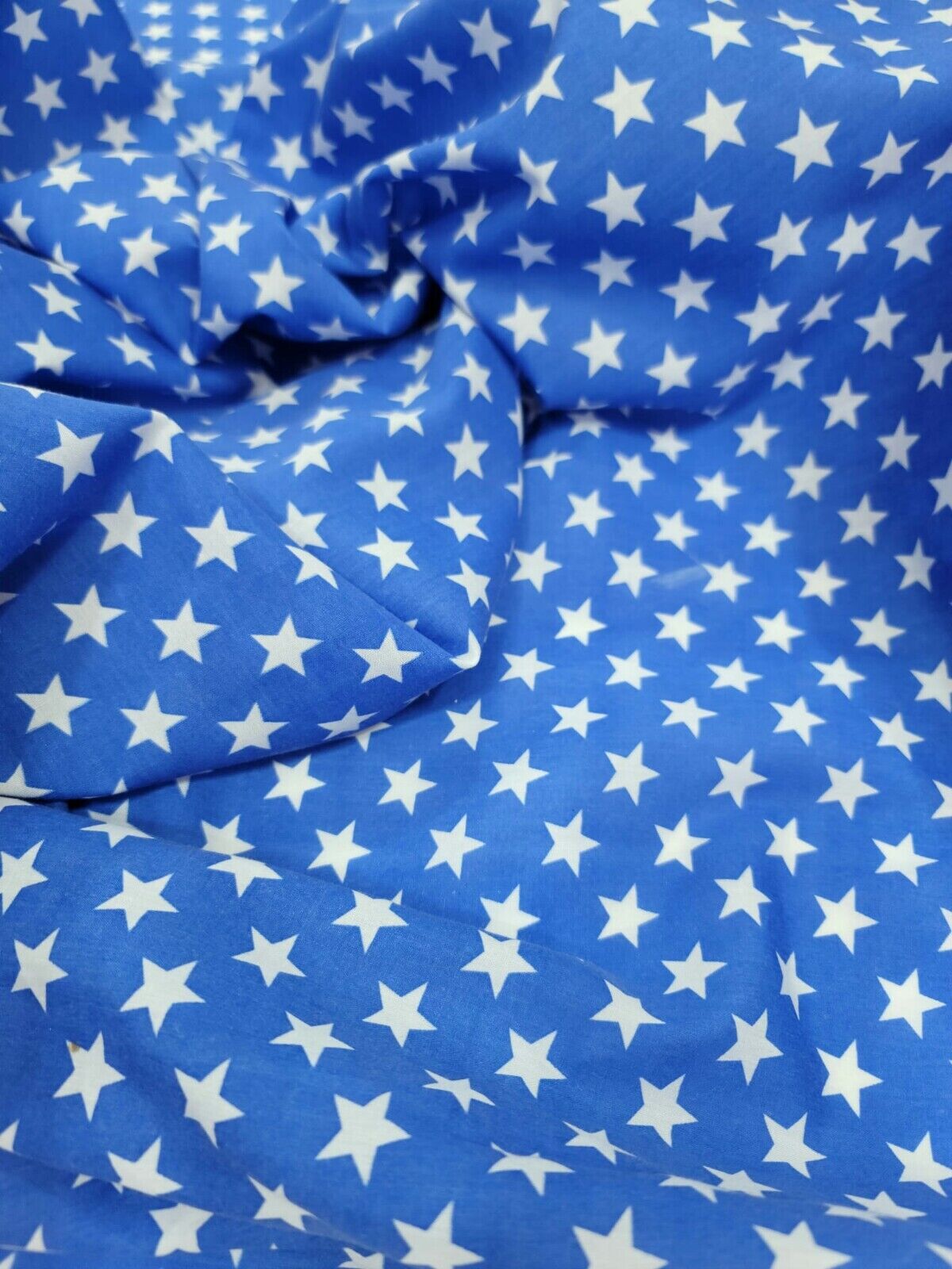 Cotton Fabric White Stars Sky Blue Background