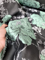 Brocade Jacquard Floral Fabric Sage Green Silver Black