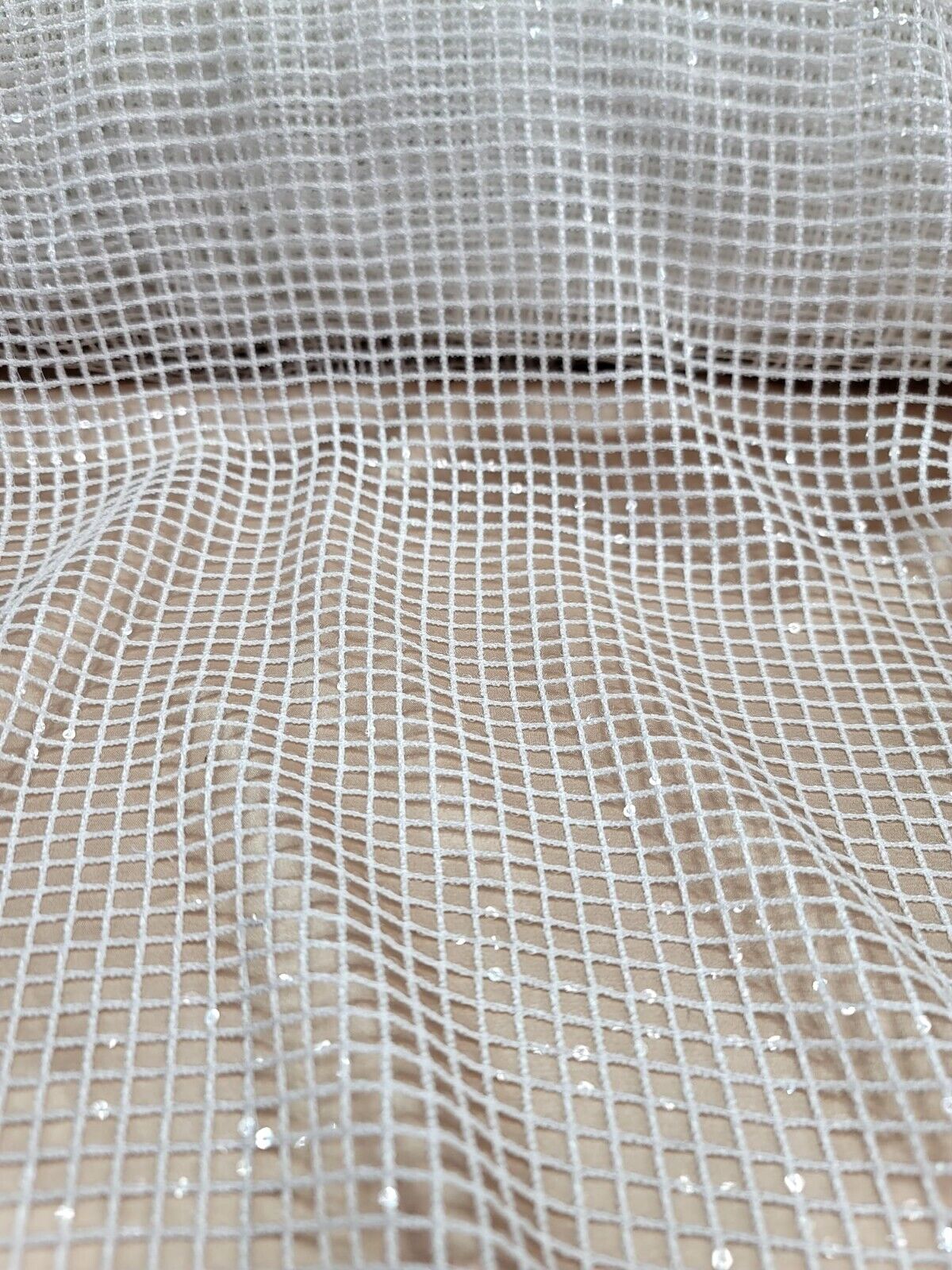Sequin Fishnet Fabric Off White