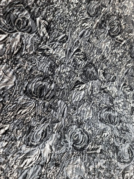 Floral Brocade Fabric Gray Metallic