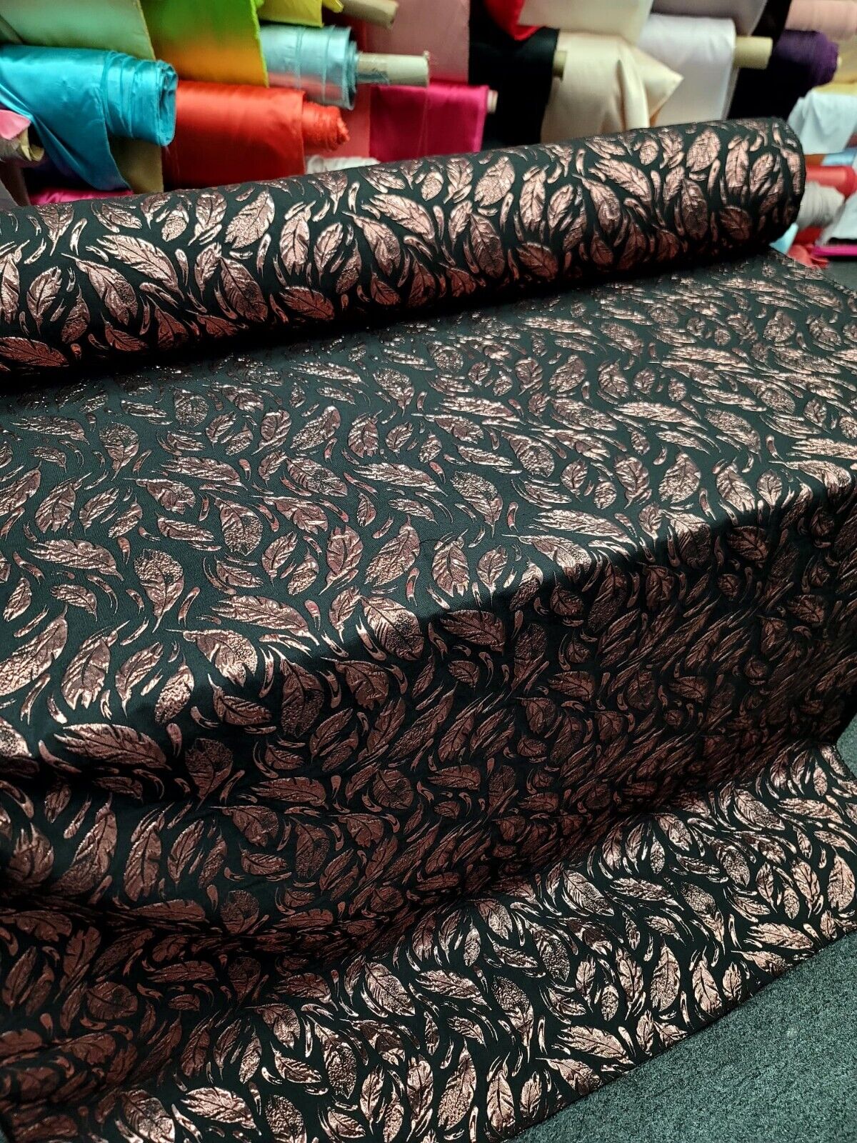 Brocade Jacquard Feathers Rose Gold