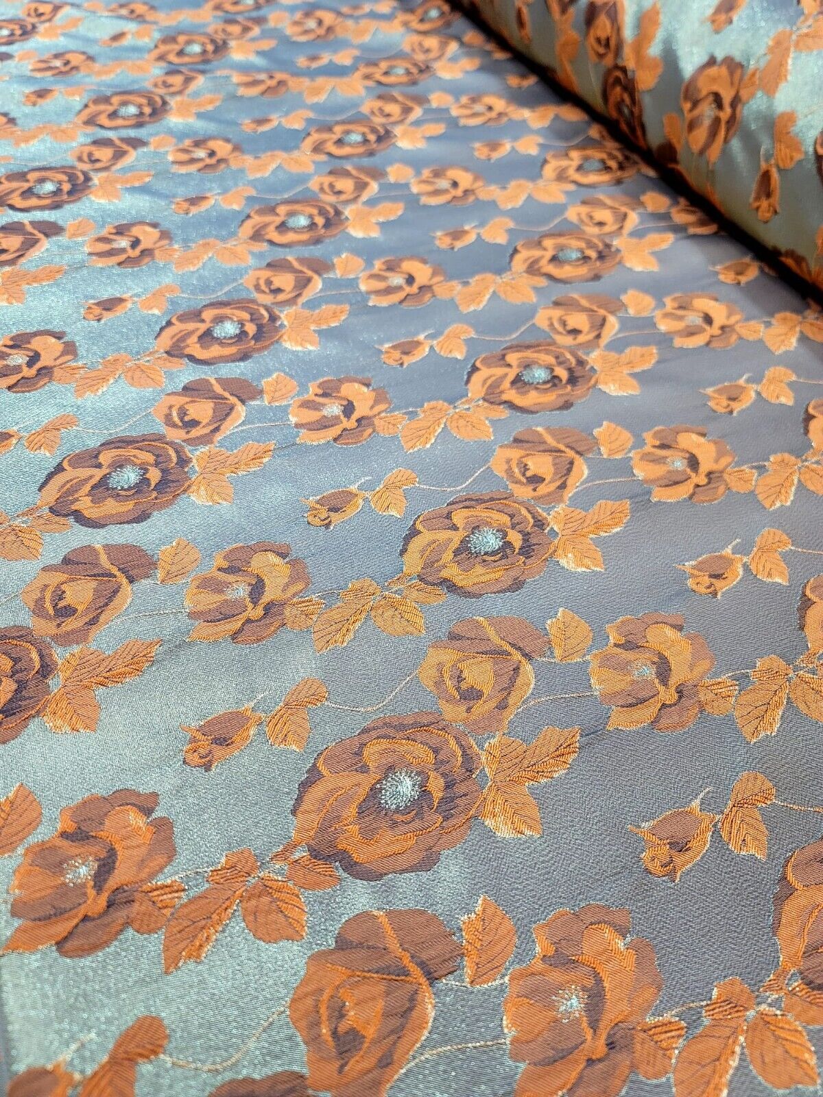 Brocade Jacquard Floral Fabric Orange Gold