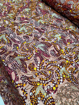 Maroon Sequins Embroidery Fish Net Lace