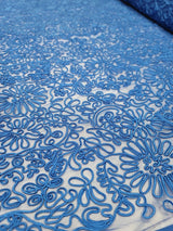 Royal Blue Embroidered Lace Fabric