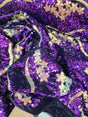 Purple Sequin Embroidery Stretch Velvet Fabric