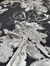 Silver Floral Black Brocade Fabric