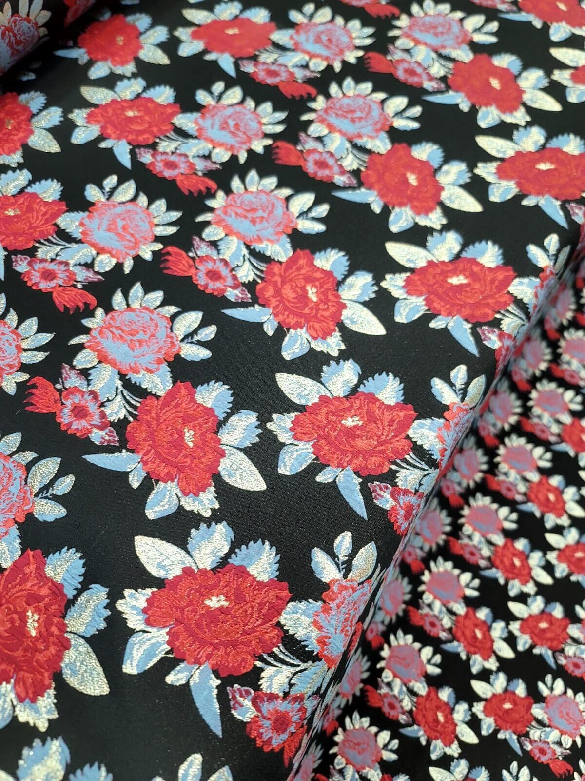 Brocade Jacquard Floral Black Fabric
