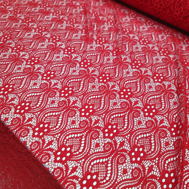 Red Mesh Lace Fabric