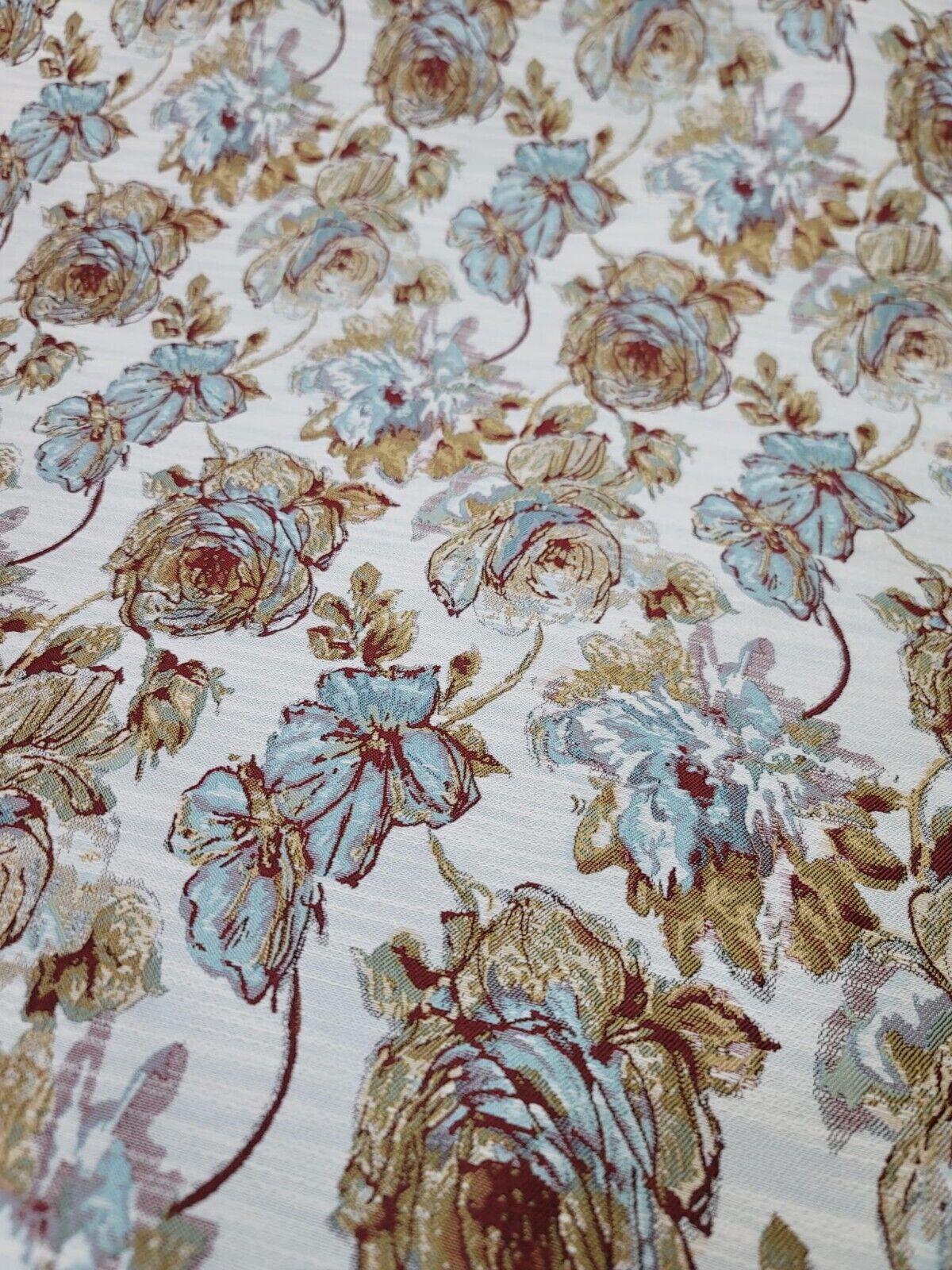 Brocade Chenille Damask Fabric Mint Dark Gold