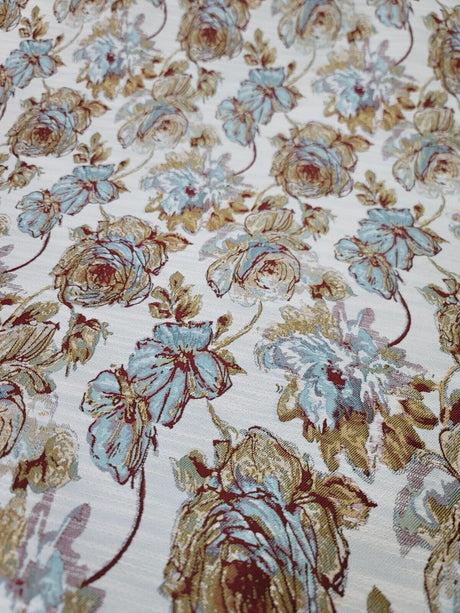 Brocade Chenille Damask Fabric Mint Dark Gold