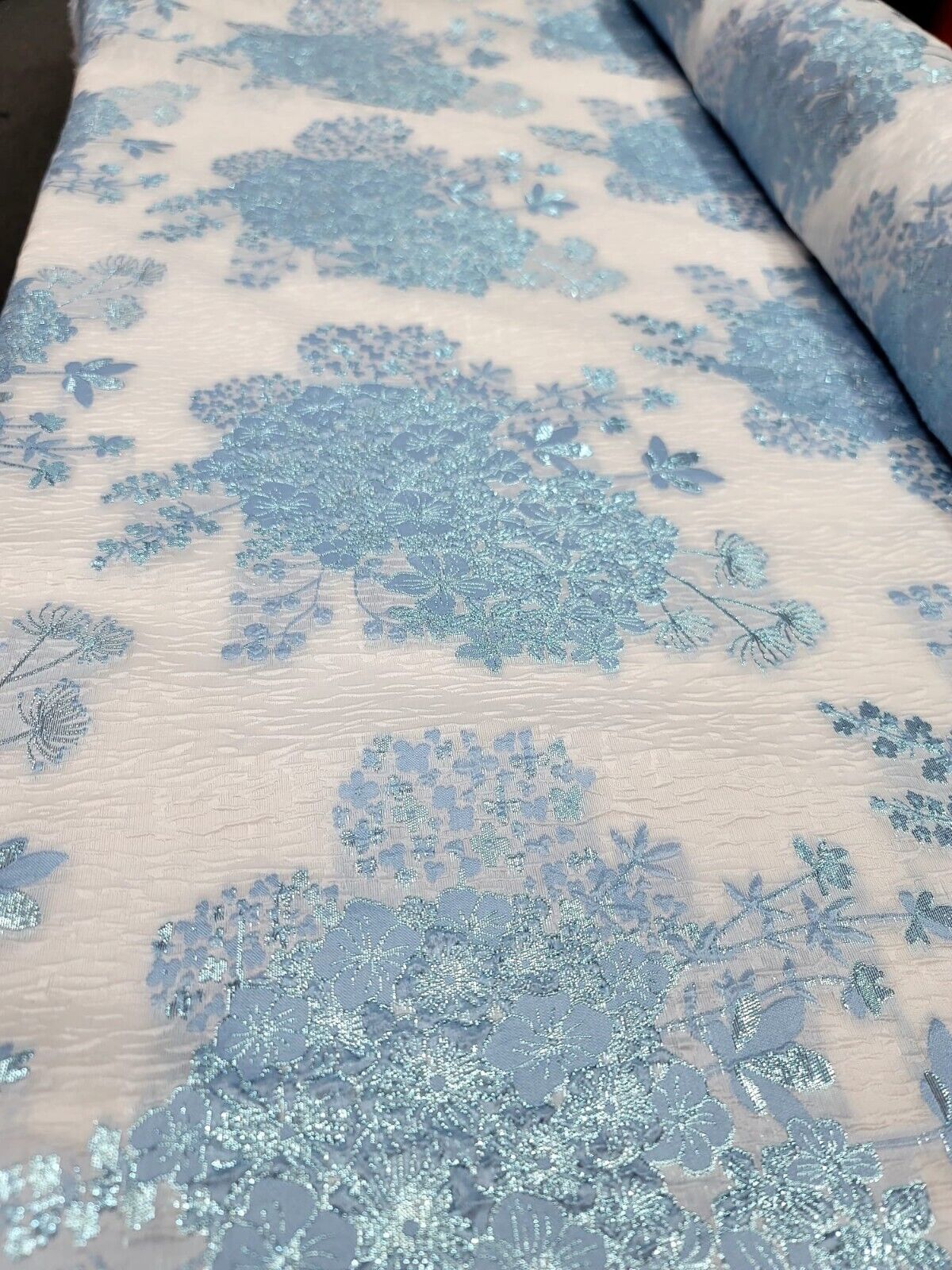 Floral Brocade Fabric White Organza Base